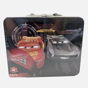 NEW Disney Cars 3 Tin Lunchbox w/ 24-Piece Jigsaw Puzzle